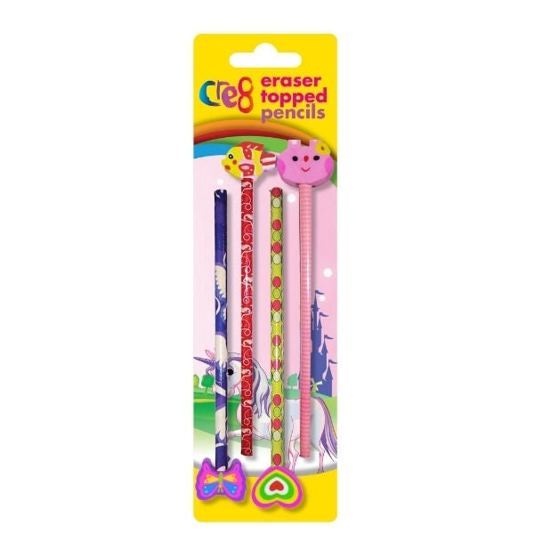 Girls Eraser Topped Pencils - 4 Pack