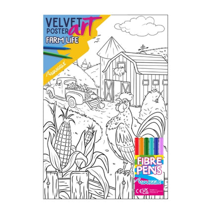 Farm Life Velvet Poster Art & Fibre Pens