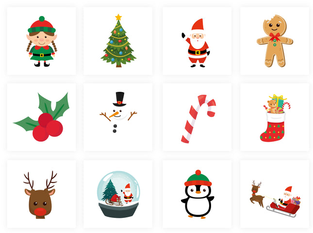 Christmas Temporary Tattoos - 12 Pack