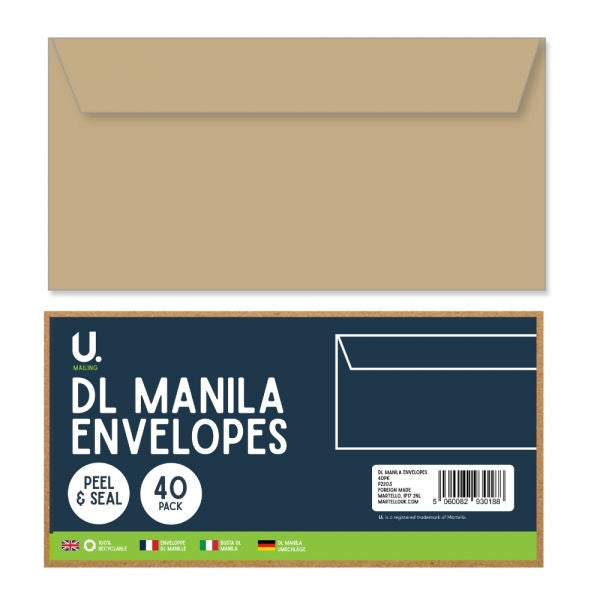 DL Manila Envelopes - 40 Pack