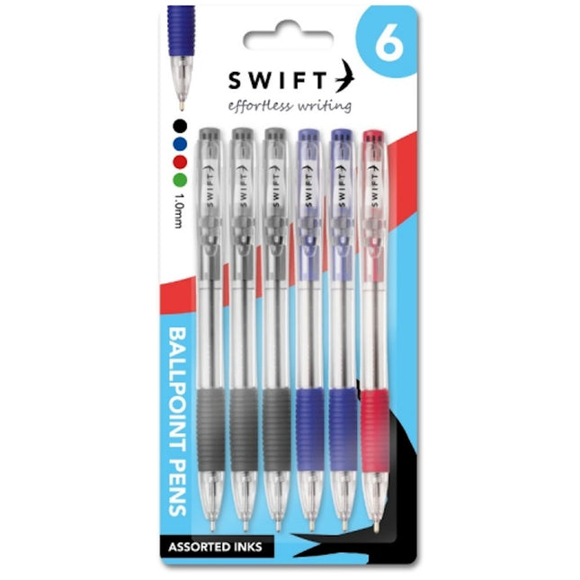 6 Assorted Retractable Ballpoint Pens