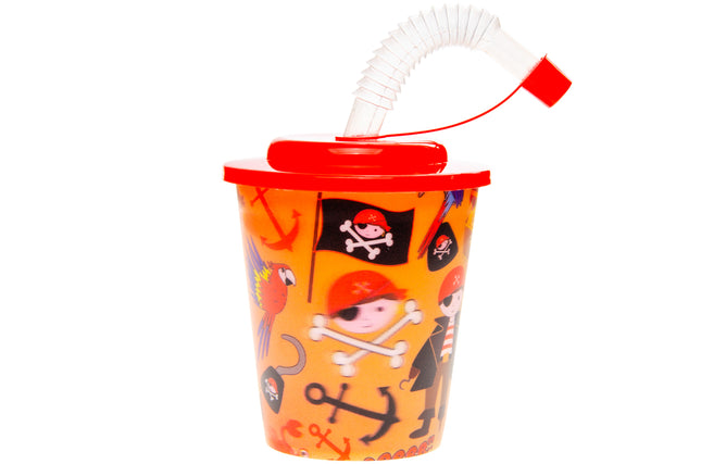 Pirate Reusable Plastic 3D Cup & Straw - Single