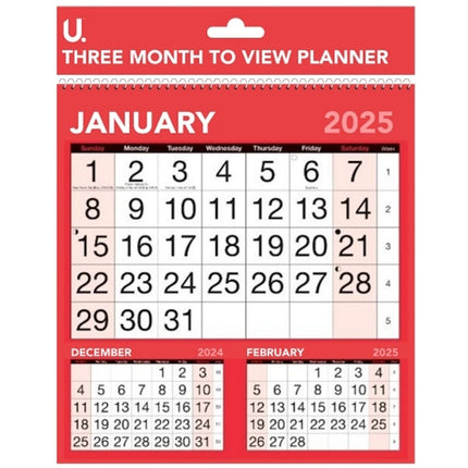 2025-2026 Red & Black Three Month To View Planner