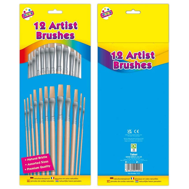 Natural Bristle Paintbrushes - 12 Pack