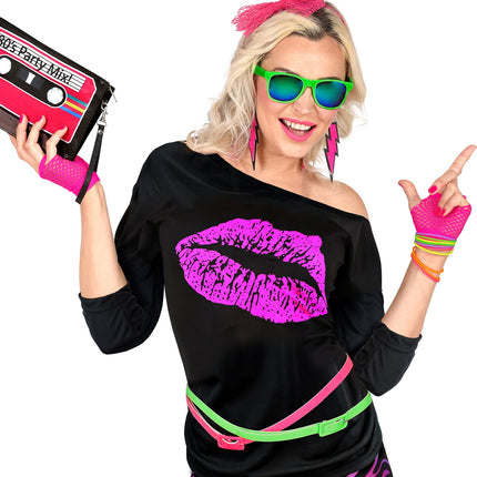 Neon Pink Fingerless Fishnet Gloves