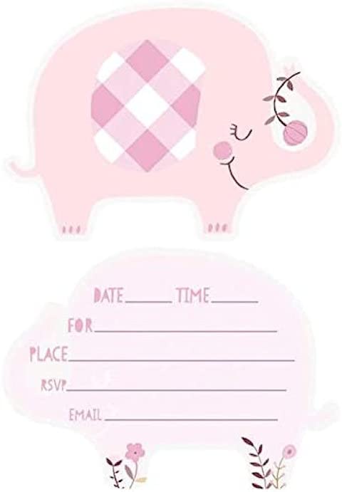 8 Pink Elephant Invitations