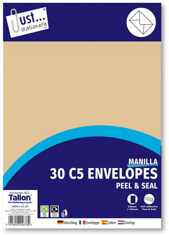 30 Manila C5 Peal & Seal Envelopes