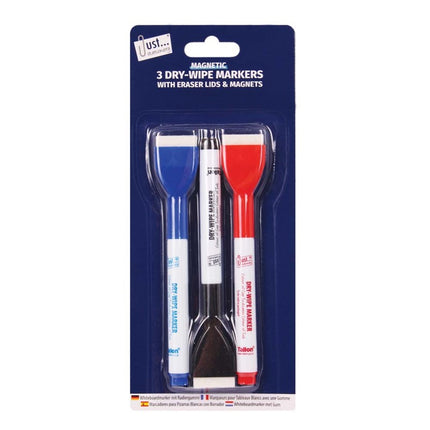 3 Magnetic Drywipe Pens & Eraser Lids (Pack)