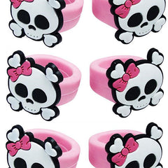 6 Pink Pirate Rubber Skull Rings