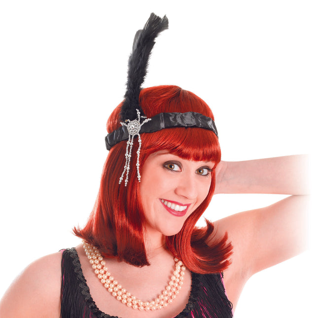 Black Flapper Headband & Feather