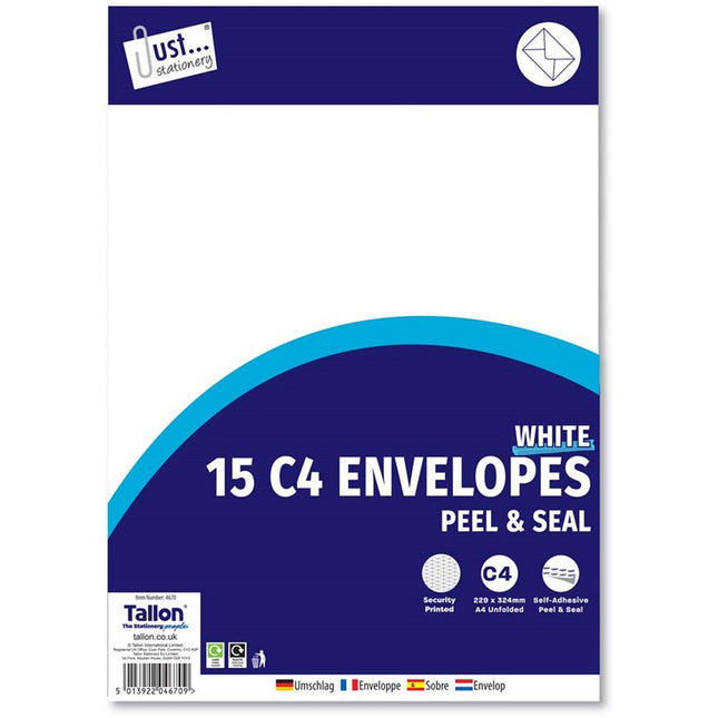 White C4 Peel & Seal Envelopes - 15 Pack