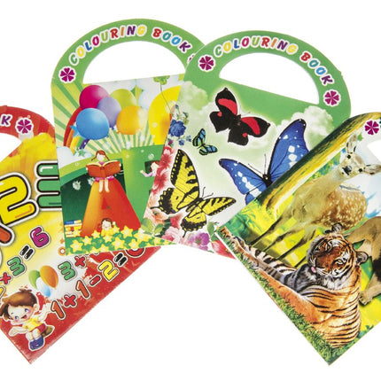 Assorted Sticker & Colouring Books With Handles - 6 Pack