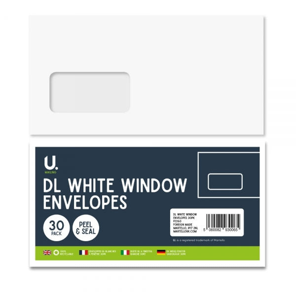 DL White Window Envelopes - 30 Pack