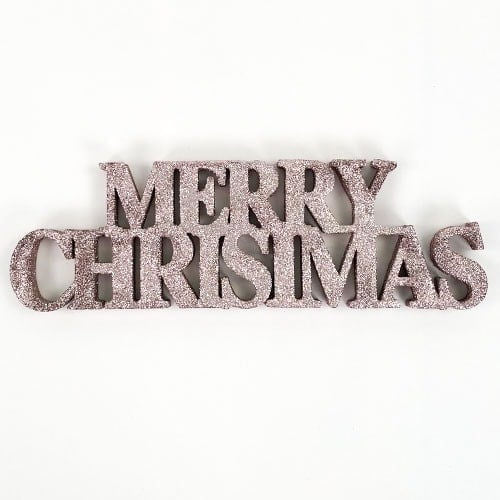 Rose Gold Merry Christmas Glitter Sign - 10cm x 32cm