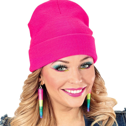 Wool Look Neon Pink Beanie