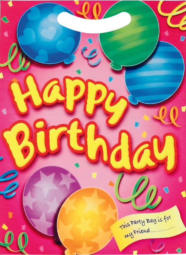 Pink Happy Birthday Empty Party Bags - 100 Pack