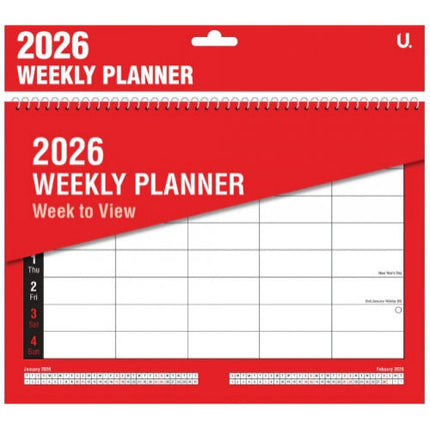 2026 Red & Black A4 Weekly Planner