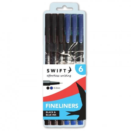 6 Black & Blue Fineliner Pens