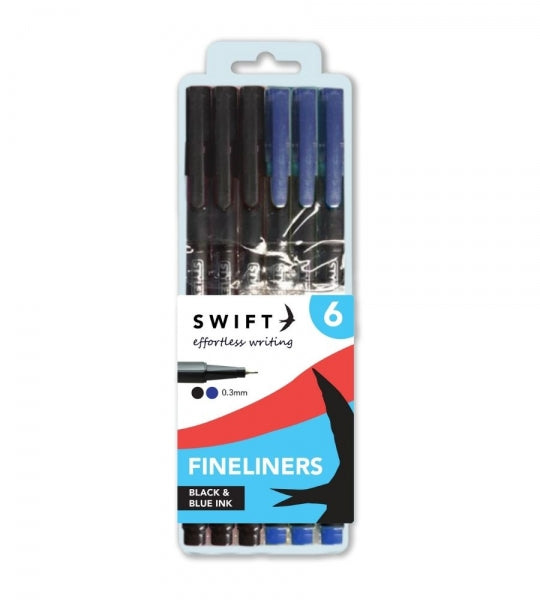 6 Black & Blue Fineliner Pens