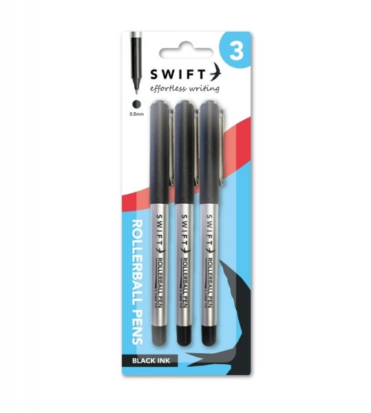 3 Black Rollerball Pens