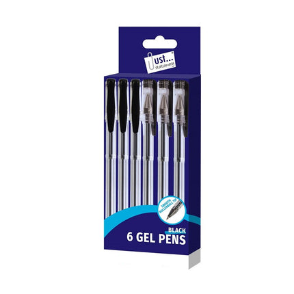 6 Black Gel Pens (Pack)