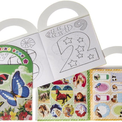 Assorted Sticker & Colouring Books With Handles - 6 Pack