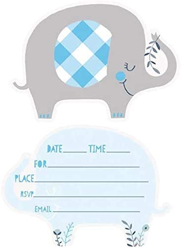 8 Blue Elephant Invitations