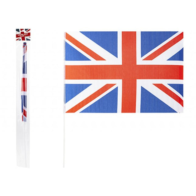 Union Jack Rayon Flag With Stick - 24"x16"