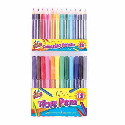 24 Piece Fibre Pens & 1/2 Size Pencils Set