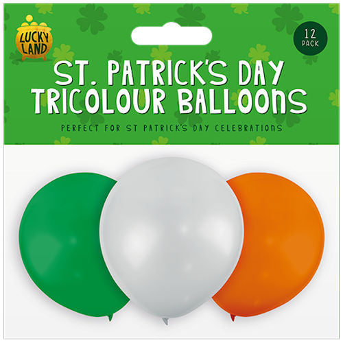 St. Patrick's Day Tricolour Balloons - 12 Pack