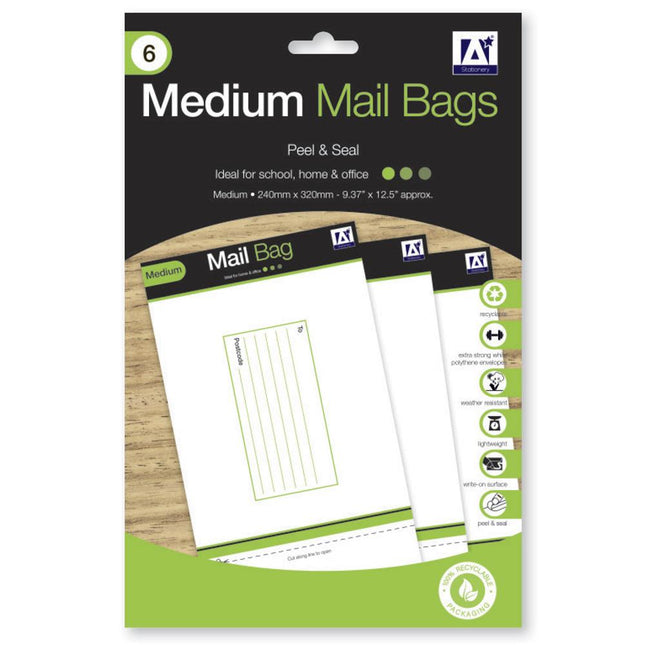 Medium Mailing Bags - 6 Pack Peel & Seal 24cm x 32cm