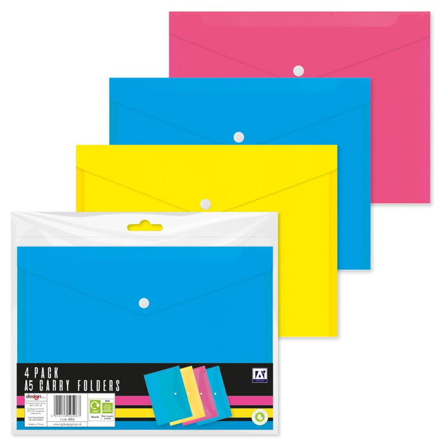 A5 Bright Carry Folders - 4 Pack