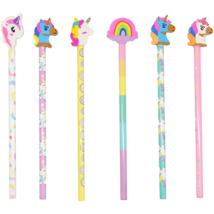 Unicorn Pencils & Erasers - 6 Pack