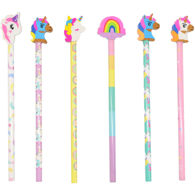 Unicorn Pencils & Erasers - 6 Pack