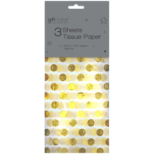 Gold Foil Spot Tissue Paper - 3 Sheets 50cm x 70cm