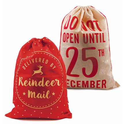 Hessian Style Printed Christmas Sack