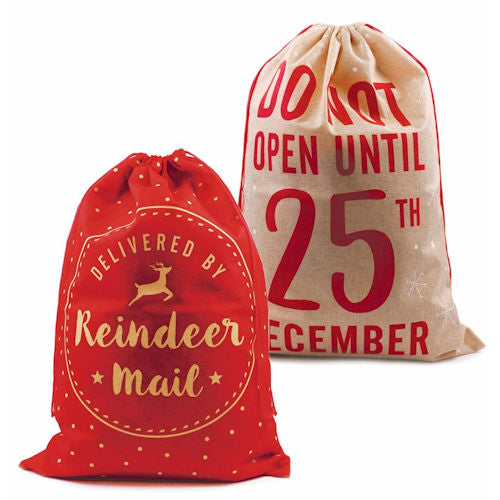 Christmas Hessian Style Printed Christmas Sack - Assorted