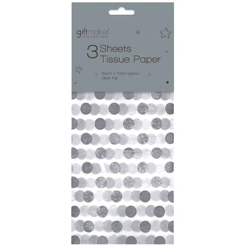 Silver Foil Spot Tissue Paper - 3 Sheets 50cm x 70cm