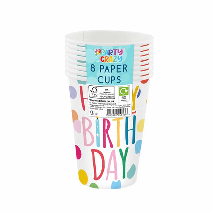 8 Happy Birthday 9oz Paper Cups