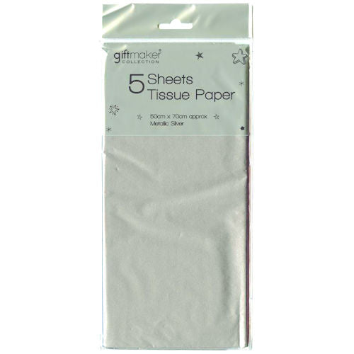 Silver Metallic Tissue Paper - 5 Sheets 50cm x 70cm