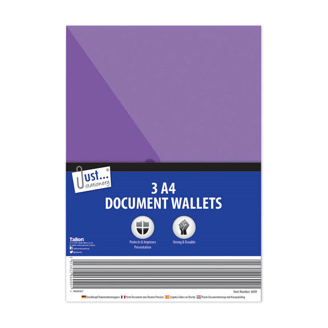 A4 Poly File Wallets - 3 Pack