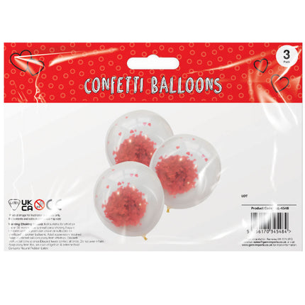 3 Red Heart Confetti Balloons