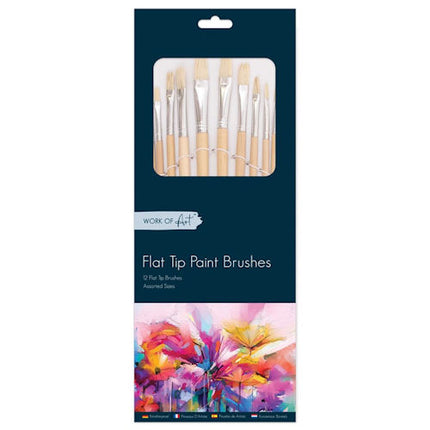 12 Flat Artist Paint Brushes