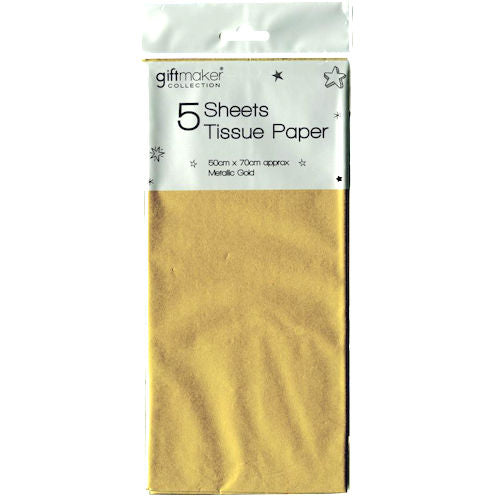 Gold Metallic Tissue Paper - 5 Sheets 50cm x 70cm