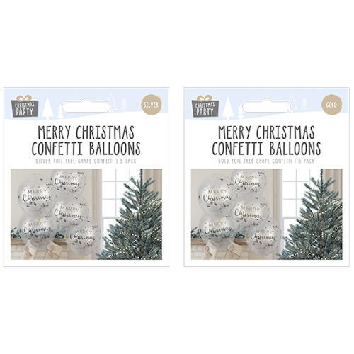 Merry Christmas Confetti Balloons - Assorted 5 Pac