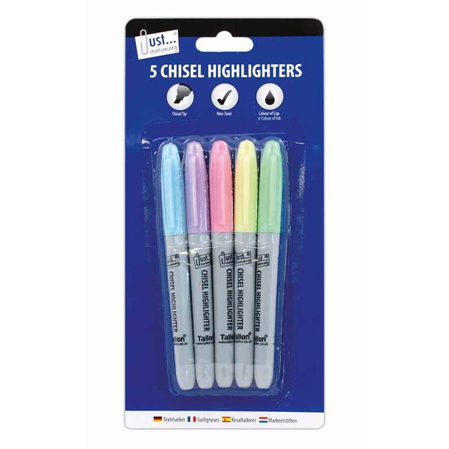 Pastel Chisel Tip Highlighters - 5 Pack