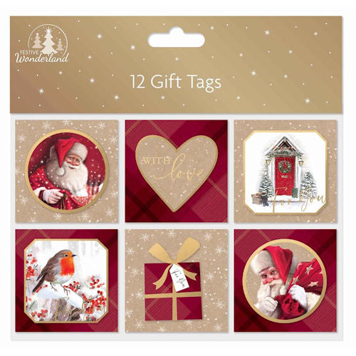 Christmas Traditional Tip On Gift Tags - 12 Pack