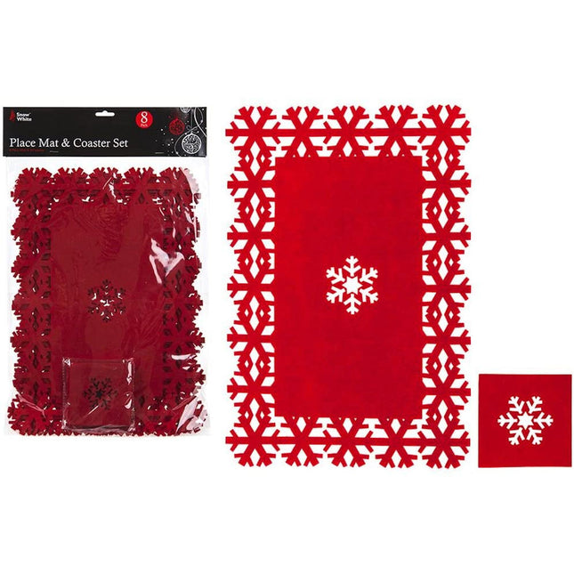 Poly Felt Red Christmas Snowflake Place Mat Set - 4 Piece